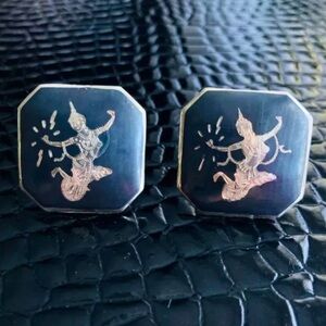 ROYAL SIAM NIELLO ENAMEL STERLING XL CUFFLINKS